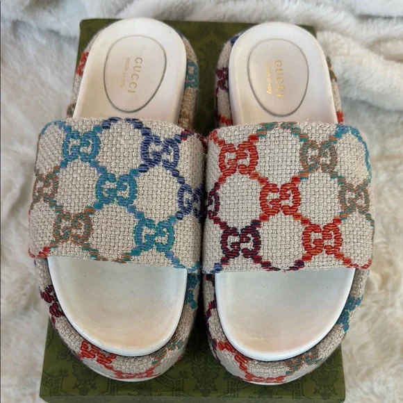 COPY - Gucci Angelina platform multicolor canvas monogram GG slide sandals - Picture 2 of 10